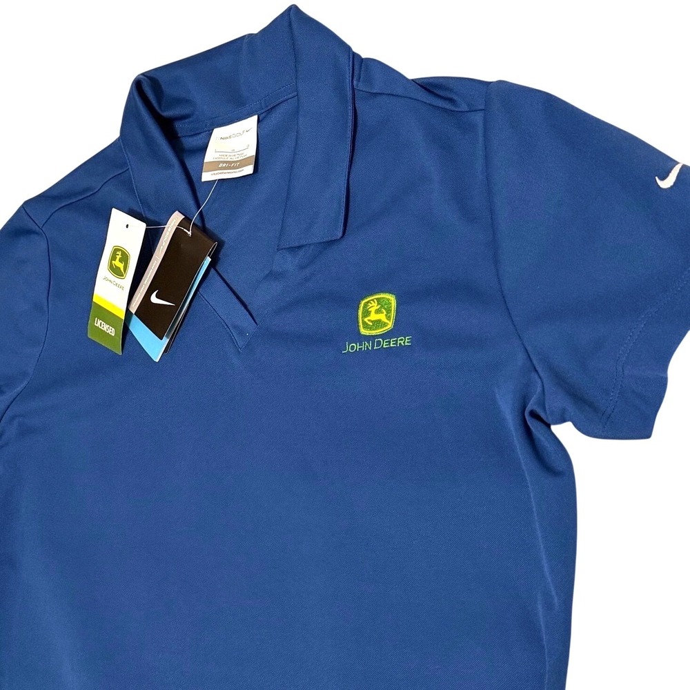 Nike Golf Dri-Fit John Deere licensed Polo Shirt Womens Large Blue 354067-44 NWT